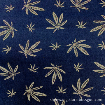 Royal Blue Woven Printed Leaves Bengaline Blouse Fabric